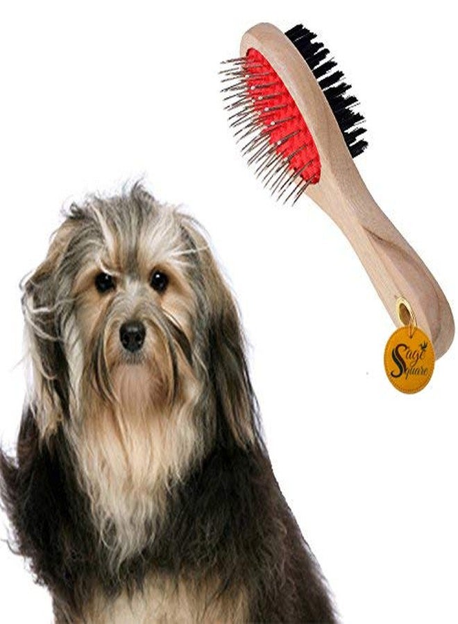 Sage Square Natural Wood Double Side 2 in 1 Dog Brush / Pet Comb for Grooming & Safety for Pets from Mites/Lice/Ticks for Dog / Puppy / Kitten / Cat - Image 1